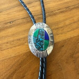 Silver and Turquoise Bolo Tie Necklace